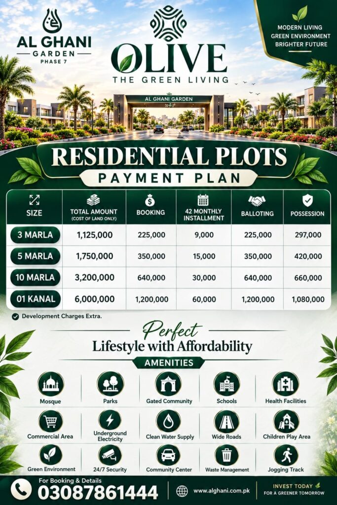 Al Ghani Garden Phase 7 Olive Block Payment Plan